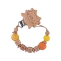 Handmade beech wood pacifier clip with lion design, orange and yellow crochet beads for baby - Yellow