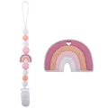 Morandi pink silicone baby teether set with rainbow pacifier clip and soft beads - Pink Jewelry Set