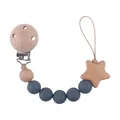 Beech wood pacifier clip with grey silicone beads and a wooden star-shaped charm - Dark Gray