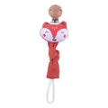 Handmade wooden baby pacifier clip with plush fox head and red braided cotton strap - Fox Style