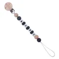 Beechwood pacifier clip with silicone beads and BABY letter squares for teething - Black