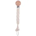 Handgefertigte Makramee-Schnullerkette mit Buchenholz-Clip in minimalistischem Creme - Beige