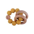 Baby silicone and beech wood teether ring with ginger yellow beads for soothing gums - Turmeric