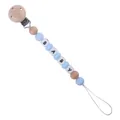 Blue and wooden bead pacifier clip with white BABY letter beads for infants - Light Blue