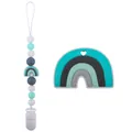 Silicone rainbow teether and beaded pacifier clip set in mint green and grey colors - Grey Set