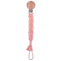 Handgeflochtene Schnullerkette aus rosa Baumwolle mit Naturholz und silberner Metallschnalle - Fleischrosa