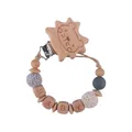 Attache-tétine en hêtre avec lion, perles en silicone bleu et cubes en bois BABY - Gris