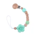 Mint green silicone and beech wood baby pacifier clip with BABY letter beads - Mint Green