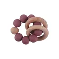 DIY baby teething bracelet with dark pink silicone beads and smooth beech wood rings - Dark Mauve