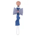 Beech wood pacifier clip with grey linen bow and blue cotton knitted strap for babies - Bow Style