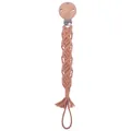 Handgefertigte Schnullerkette aus Baumwolle mit Buchenholzclip in Karamellbraun - Khaki