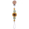Handgefertigte Schnullerkette aus Buchenholz und Silikon mit gelber Sonnenblume - Gelb