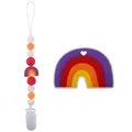 Silicone baby teething set featuring rainbow pacifier clip and colorful teether toy - Red Zirconia Set