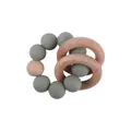 Baby teething ring with bean green silicone beads and natural beech wood movable rings - Sage Green