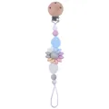 Baby Schnullerkette mit Clip aus Buchenholz und bunten Silikonperlen in Sonnenform - Blau und Weiß