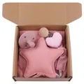 Set de regalo rosa para bebé con peluche de estrella, sujetachupetes y muselina - Rosa