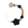 Attache-tétine en hêtre et silicone noir avec perles BABY et breloque rose - Noir