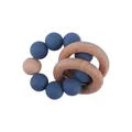 DIY baby teething bracelet with dark blue silicone beads and natural beech wood rings - Dark Blue
