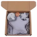 Set de regalo para bebé gris con chupete de silicona, manta de apego y gasa de muselina - Gris