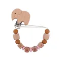 Sujetachupetes para bebé con elefante de haya, cuentas de silicona y letras BABY rosa marrón - Forma de elefante / Elefante Marrón Claro