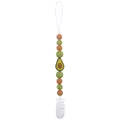 Green and brown silicone pacifier clip featuring a cute avocado charm for babies - Avocado