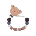 Sujeta chupetes de madera de haya hecho a mano con cuentas de silicona y letras BABY - Estilo Oso / Oso Color Café