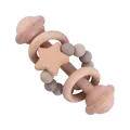 Star-shaped beech wood baby rattle with earth-toned silicone beads and rings - Khaki