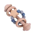 Star-shaped beech wood baby rattle with blue and grey silicone teething beads - Dark Blue