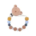 Sujetachupetes de bebé con oso de madera y cuentas de silicona amarillas con letras BABY - Oso Jengibre