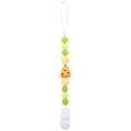 Silicone pacifier clip with green and beige beads featuring a cute pizza decoration - Pizza