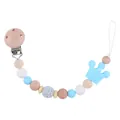 Blue crown silicone pacifier clip with beech wood and crochet beads for babies - Blue