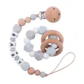 Light blue silicone and beech wood baby pacifier clip and teether ring set - Blue Set