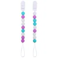Baby speenkettingen set met paarse, munt en witte siliconen kralen en plastic clips - Groen Paarse Kleur