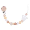 DIY baby pacifier clip with beech wood, silicone beads and white crown charm - White