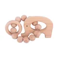 Anneau de dentition en bois de hêtre avec éléphant et perles pour bébés - Éléphant