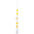 Silicone pacifier clip with yellow beads and white daisy flower for baby soothing - Fried Egg