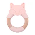 Anneau de dentition renard en silicone rose et bois de hêtre pour bébé - Rose Clair