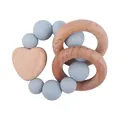 Beech wood heart teether with grey silicone beads and natural wooden rings - Light Blue