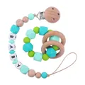 Mint green silicone and beech wood baby pacifier clip and teething ring set - Mint Green Set