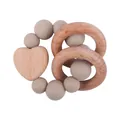 Baby teething toy with beech wood heart pendant and neutral silicone beads - Khaki