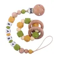 Green and yellow silicone baby pacifier clip and beech wood teething bracelet set - Avocado Green Set