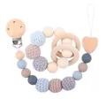 Handmade wooden baby pacifier clip with crochet beads and silicone teething rings - Grey Set