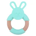 Silicone and wooden rabbit teether ring in mint green for baby gum relief - Mint Green