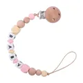 Pink and beige silicone pacifier clip with beech wood beads and BABY letter charms - Pink Pacifier Clip