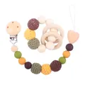 Baby pacifier clip and rattle set with earth tone crochet beads and wooden rings - Yellow Set