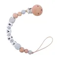 Light gray silicone and beech wood baby pacifier clip with BABY letter beads - Blue Pacifier Clip