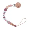 Pacifier clip with beech wood, silicone beads and BABY letter beads in burgundy and pink - Light Bean Paste Pacifier Chain