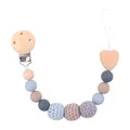 Handmade wooden pacifier clip with crochet beads and silicone heart in Morandi tones - Gray Pacifier Clip