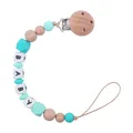 Mint green silicone and beech wood baby pacifier clip with white BABY letter beads - Mint Green Pacifier Chain