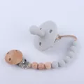 Baby pacifier set with gray silicone dummy and wooden beaded clip chain on white background - Light Gray